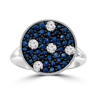 1.43 ct Round Cut Diamond & Blue Sapphire Wedding Band Ring in 14k White Gold