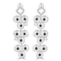 1.02 ct White and Black Round Cut Diamond Chandelier Earrings in 14 kt White Gold