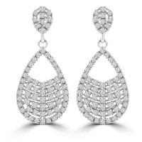 2.08 ct ttw Ladies Round Cut Diamond Drop Dangling Earrings In 14 Kt White Gold