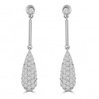 0.95 ct Ladies Round Cut Diamond Drop Dangling Earrings In 14 Kt White Gold
