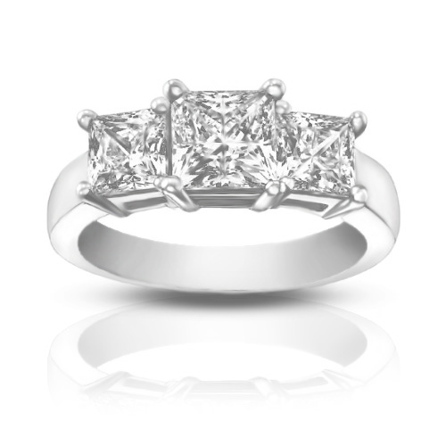 1.95 ct Ladies Three Stone Princess Cut Diamond Engagement Ring