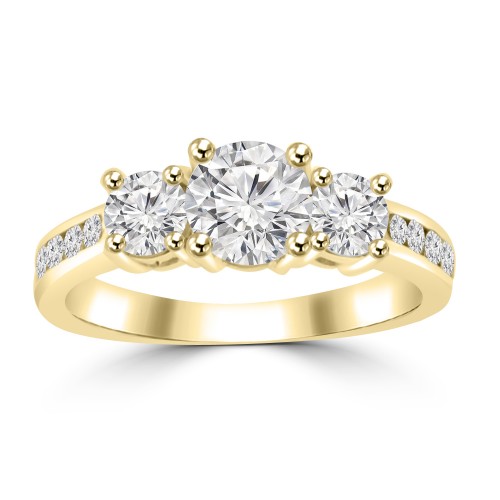 1.97 ct Ladies Three Stone Round Cut Diamond Engagement Ring in 14 kt Yellow Gold