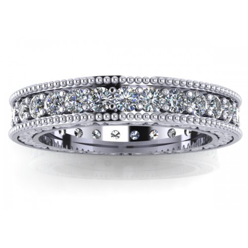 1.00 ct Millgrain Edge Diamond Eternity Wedding Band Ring With Design on The Side