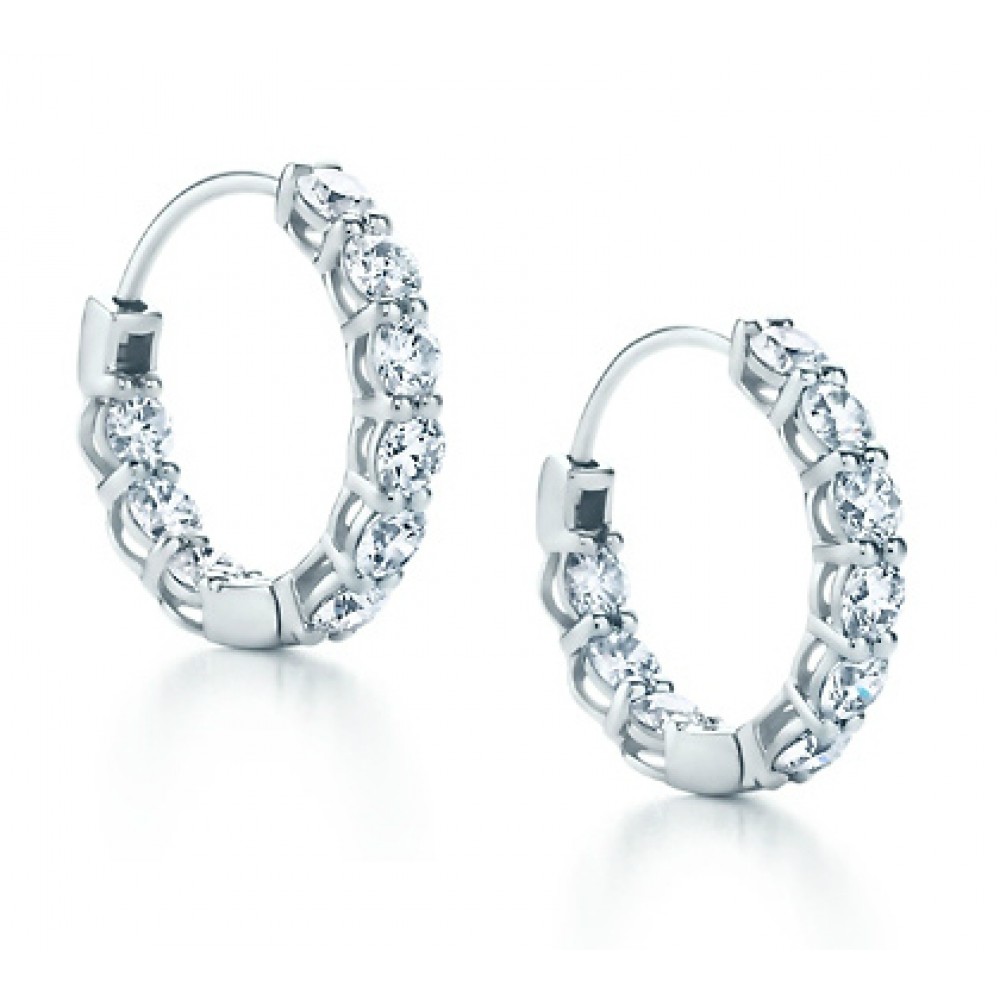 2.25 ct Ladies Round Cut Diamond Hoop Huggie Earrings