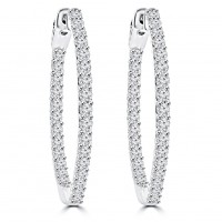 1.65 ct Ladies Round Cut Diamond Hoop Earrings In 14 Kt White Gold