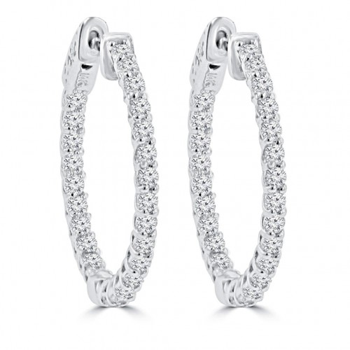 1.45 ct Ladies Round Cut Diamond Hoop Earrings In 14 Kt White Gold