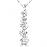 1.00 Ct Ladies Five Stone Round Cut Diamond Pendant / Necklace