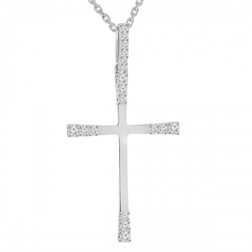 0.27 ct Round Cut Diamond Cross Pendant Necklace (G Color SI-1 Clarity) in 14 kt White Gold with 16 inch Chain