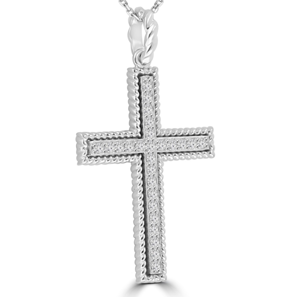 0.45 ct Ladies Round Cut Diamond Cross Pendant Necklace (G Color SI-1