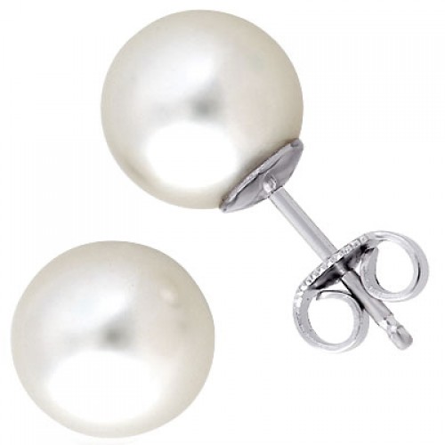 White Pearl Stud Earrings in Silver