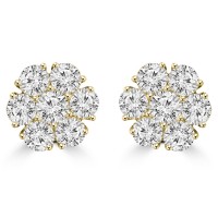 1.80 ct Round Cut Diamond Cluster Earrings In 14 kt Yellow Gold