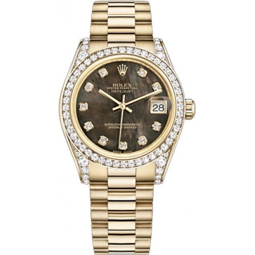 Rolex Datejust 31 Black Mother of Pearl Diamond President Bracelet Watch 178158-BMOPDP