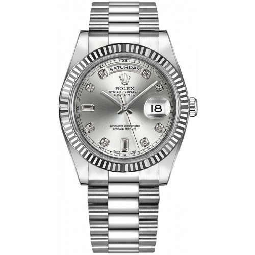 Rolex Day-Date 41 Silver Diamond Dial Men's Watch 