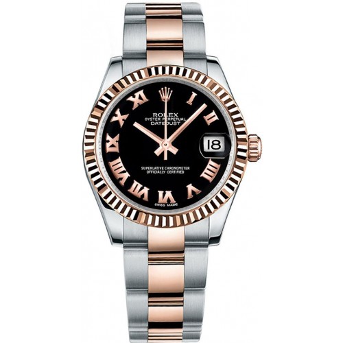Rolex Datejust 31 Black Roman Numeral Oyster Bracelet Watch 178271-BLKRO