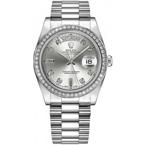 Rolex Day-Date 41 Silver Diamond Men's Gold Watch 