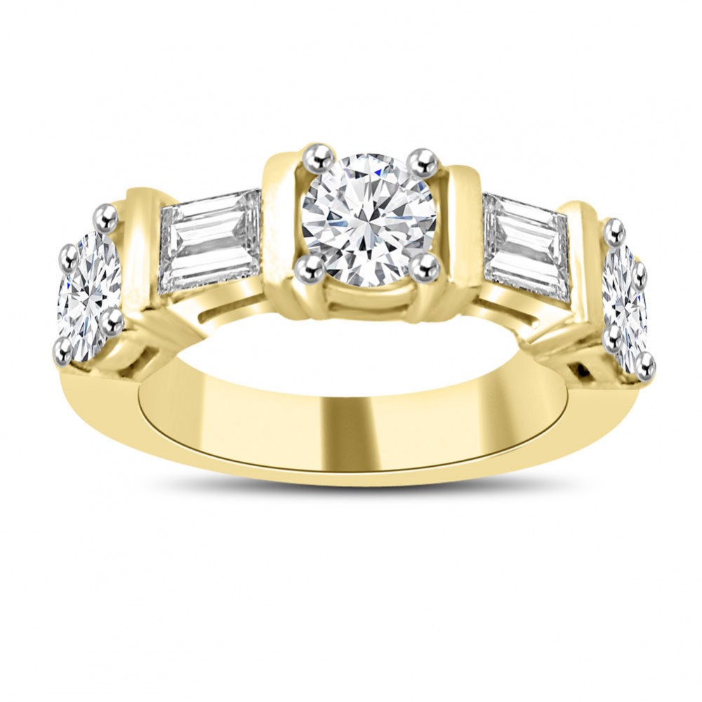 1.54 ct Round and Baguette Cut Diamond Wedding Band Ring