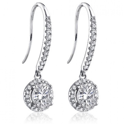 1.50 ct Ladies Round Cut Diamond Drop Earrings in White Gold