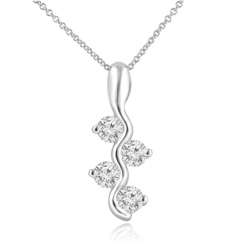 0.65 Ct Ladies Round Cut Diamond Pendant / Necklace In 14 kt White Gold