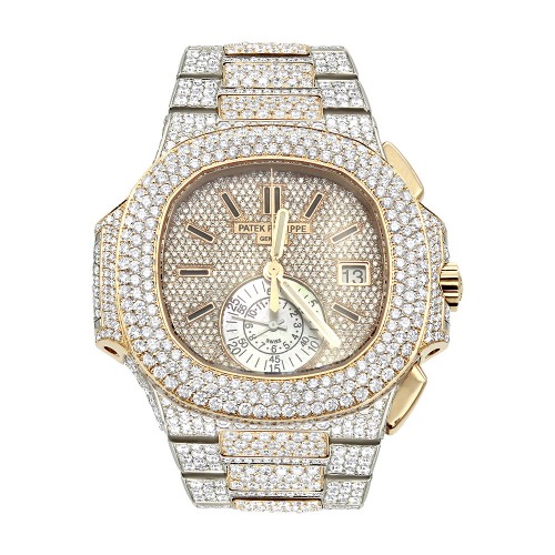 PATEK PHILIPPE NAUTILUS ICED OUT DIAMOND WATCH FOR MEN 35CT 18K ROSE GOLD