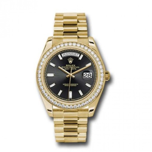 Rolex Day-Date 40  Black dial, Diamond Bezel, President bracelet, Yellow gold Watch 228348RBR bkbdp