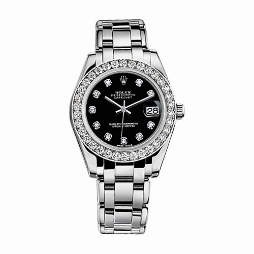 Rolex Pearlmaster 34 81299 White Gold Watch (Black Set with Diamonds)