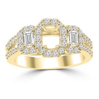 1.01 ct Ladies Round and Baguette Cut Diamond Semi Mounting Engagement Ring in 14 kt Yellow Gold