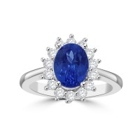 3.10 ct Ladies Round Cut Diamond & Oval Shape Tanzanite  Anniversary Ring ( G Color SI-1 Clarity)