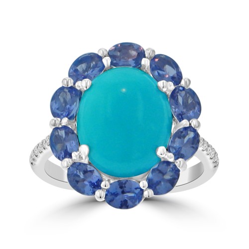 6.12 Ct Round Cut Diamond Oval Shape Turquoise Anniversary Ring