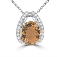2.54 ct Round Cut Diamond & Emerald Shape Morganite Pendant Necklace (G-H Color SI-2 I-1 Clarity) in 14 kt Rose Gold