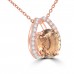 4.04 ct Round Cut Diamond & Oval Shape Morganite Pendant Necklace (H-I Color SI-2 I-1 Clarity) in 14 kt Rose Gold