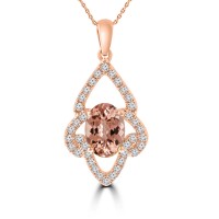 1.75 ct Oval Shaped Morganite Pendant Necklace (G-H Color SI-2 I-1 Clarity) in 14 kt White Gold