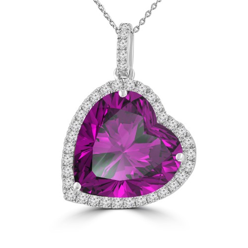 7.02 ct Heart Shaped Amethyst & Diamond Pendant Necklace (G-H Color SI-2 I-1 Clarity) in 14 kt White Gold