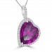 7.02 ct Heart Shaped Amethyst & Diamond Pendant Necklace (G-H Color SI-2 I-1 Clarity) in 14 kt White Gold