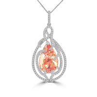 8.62 Ct Round Cut Diamond Pear Shaped Morganite Pendant Necklace (G-H Color SI-2 I-1 Clarity) in 14 kt Rose Gold