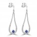 0.76 Ct Round Cut Diamond and Round Cut Sapphire Chandelier Earrings in 14k White Gold
