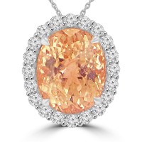 4.72 ct Round Cut Diamond & Oval Shape Morganite Pendant Necklace (H-I Color SI-2 I-1 Clarity) in 14 kt Rose Gold