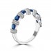 1.52 ct Round Cut Diamond & Blue Sapphire Wedding Band Ring in 14k White Gold
