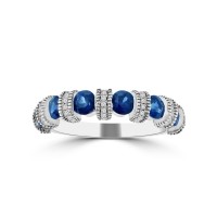 1.52 ct Round Cut Diamond & Blue Sapphire Wedding Band Ring in 14k White Gold
