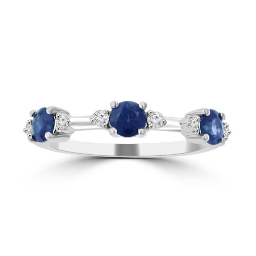 0.75 ct Round Cut Diamond & Blue Sapphire Wedding Band Ring in 14k White Gold