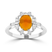 1.05 ct Ladies Round Cut Diamond& Mexican Fire Opal Anniversary Wedding Band Ring ( G-H Color SI-1 Clarity)