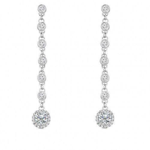 2.06 ct Ladies Round Cut Diamond Drop Dangling Earrings In 14 Kt White Gold