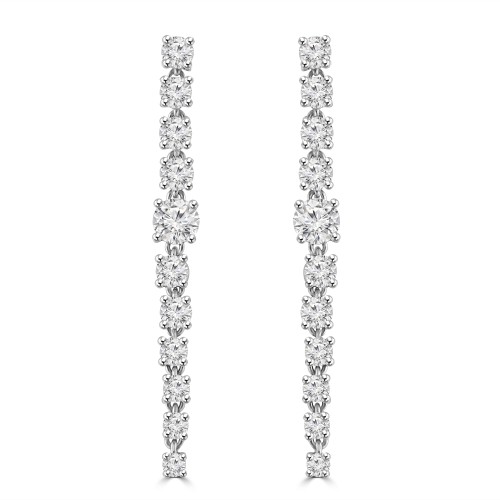 3.60 ct Ladies Round Cut Diamond Drop Earrings In 14 Kt White Gold