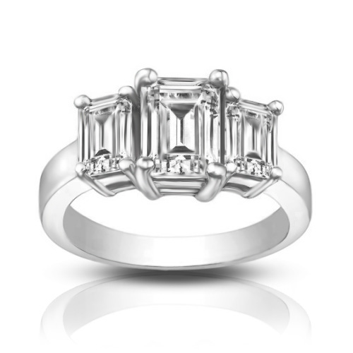 1.75 ct Three Stone Emerald Cut Diamond Engagement Ring 