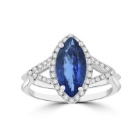 2.08 ct Round Cut Diamond & Marquise Cut Tanzanite Engagement Ring