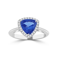 1.69 ct Round Cut Diamond & Trillion Cut Tanzanite Engagement Ring