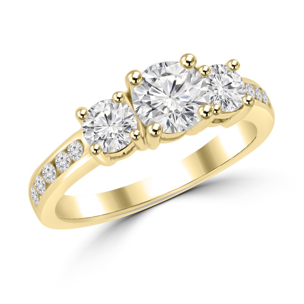 1.97 ct Ladies Three Stone Round Cut Diamond Engagement Ring in 14 kt Yellow Gold