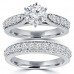 2.15 ct Round Cut Diamond Engagement Ring Set  Whit Millgrain on The Shank 