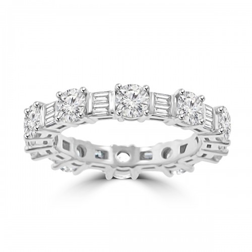 4.51 ct Round Cut And Baguette Cut Diamond Eternity Band in 14 kt White Gold