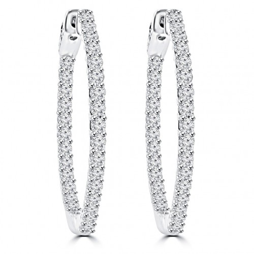 1.65 ct Ladies Round Cut Diamond Hoop Earrings In 14 Kt White Gold