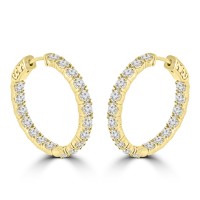 2.20 ct Ladies Round Cut Diamond Hoop Huggie Earrings Yellow Gold